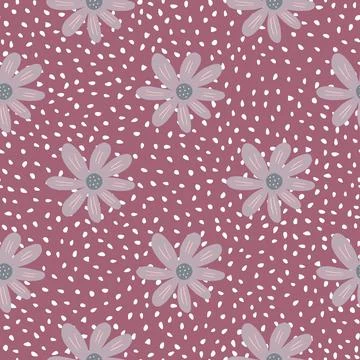 Vintage ditsy seamless pattern on dots background. Doodle chamomile print. 库存插图