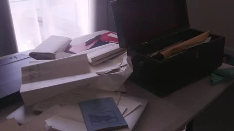 Vintage Documents and Box on Table in Soft Light Stock Footage 332676928