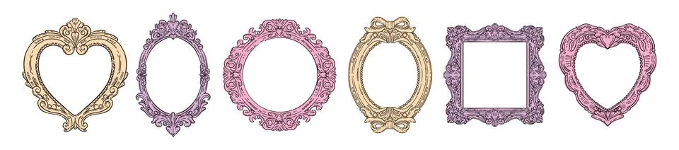 Vintage doodle frames, hand drawn whimsical border shape set, antique cartoon Stock Illustration