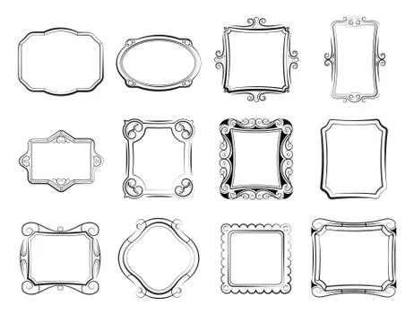Vintage doodle picture frames, hand drawn photoframes vector set Stock Illustration