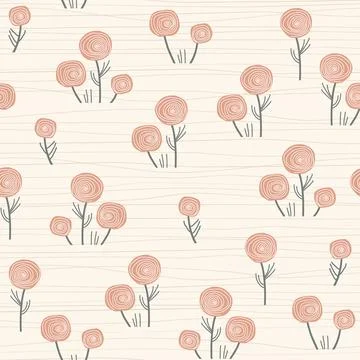 Vintage doodle roses seamless pattern. Pastel pink flowers and lines on beige Stock Illustration