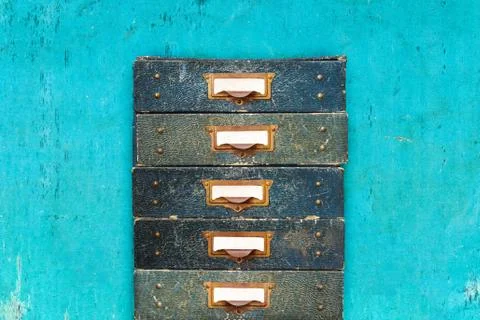 Vintage drawers with empty labels Stock Photos
