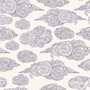 Vintage drawing clouds seamless pattern vector 스톡 일러스트