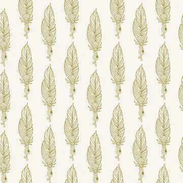 Vintage drawing feathers seamless pattern vector Stock Illustration