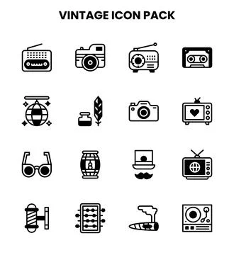 Vintage DuoTone Vector Icons Pack Stock Illustration