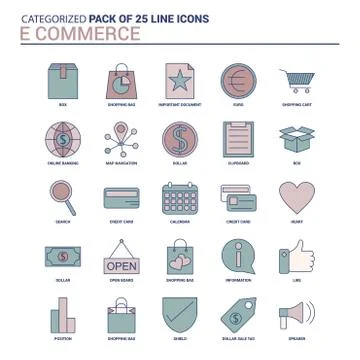 Vintage E-Commerce Icon set - 25 Flat Line icon set Stock Illustration