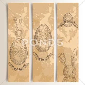 Vintage easter bunny banner set Stock Illustration