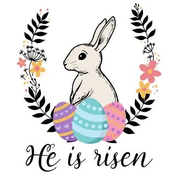 Vintage Easter Bunny with Decorative Eggs – Hand-Drawn Spring Illustration Illustrazione stock