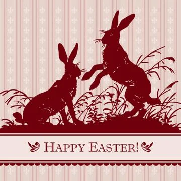 Vintage Easter card background with rabbit silhouettes, vector illustration Stock Illustration