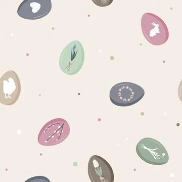 Vintage Easter eggs with spring flowers and symbols. Spring seamless pattern Stock Illustration