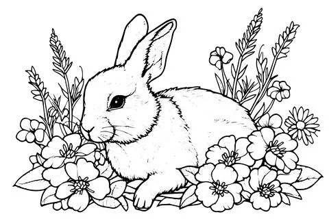 Vintage Easter Rabbit and Floral Illustration: Engraved Bunny in a Spring Garden Stock Illustration