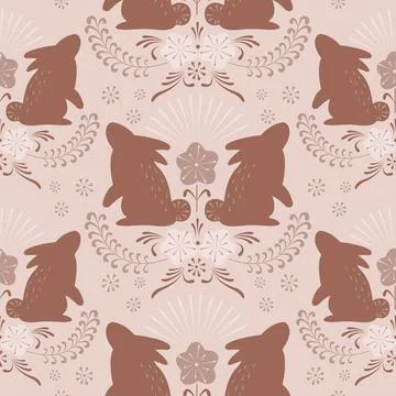 Vintage Easter seamless pattern design with rabbit Stock Illustration
