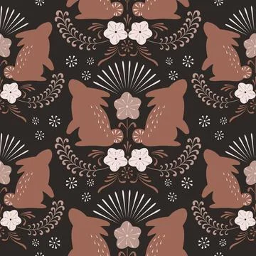 Vintage Easter seamless pattern design with rabbit Stock Illustration