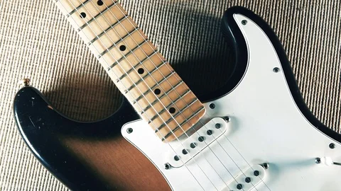 Vintage electric guitar view from the top Stock Footage