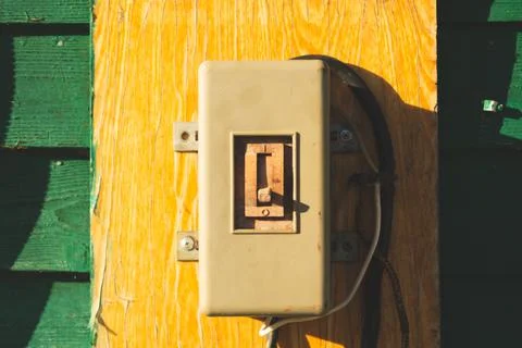 Vintage electrical switch panel. retro power toggle Stock Photos