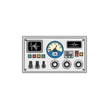 Vintage electronic control panel with gauges with evokes retro technology and Stock Illustration