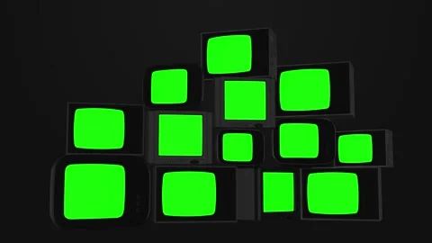 Vintage Electronics TV Display Green Screen Array Green Screen TVs Surrounded by 库存影片 315419604
