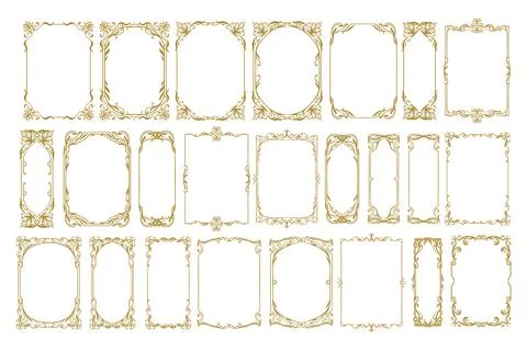 Vintage elegant frame set, hand drawn retro royal border, ornamental classic Stock Illustration