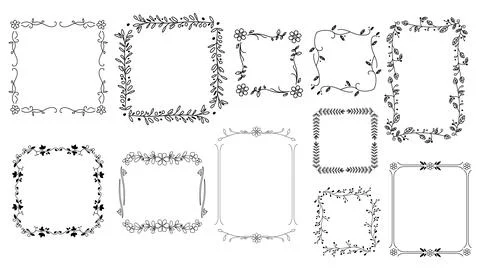 Vintage elegant frames. Old books graphic design, linear floral elements Illustrazione stock