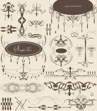 Vintage elements with ornate elegant abstract floral designs Stock Illustration