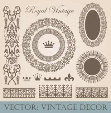 Vintage elements pack. frames, borders, decor. high detail vector. Stock Illustration