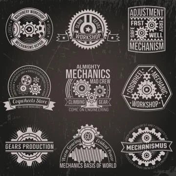 Vintage emblems with mechanisms Stock Illustration