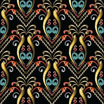 Vintage embroidery vector seamless pattern. Geometric abstract striped tapest Illustrazione stock
