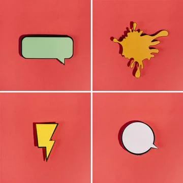 Vintage empty text bubble set with different shapes red background Stock Photos