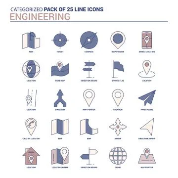 Vintage Engineering Icon set - 25 Flat Line icon set Illustrazione stock