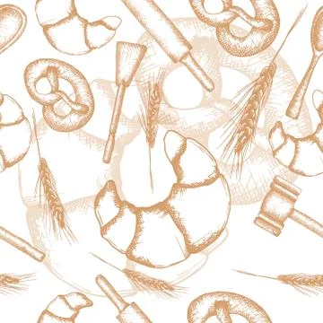 Vintage engraving bakery seamless pattern Stock Illustration