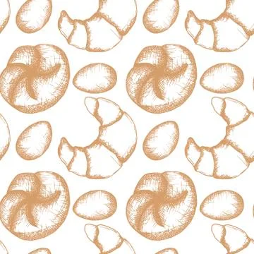 Vintage engraving bakery seamless pattern 스톡 일러스트