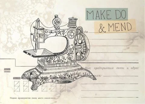 Vintage envelope with old sewing machine Stock Illustration