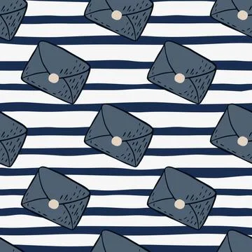 Vintage envelope seamless pattern with paper mails. Navy blue letters on srip 스톡 일러스트