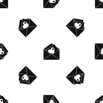 Vintage envelopes and heart pattern seamless black Stock Illustration