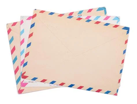 Vintage envelopes stack isolated on white Foto stock