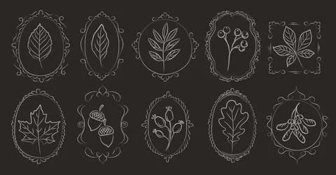 Vintage fall frames set with autumn elements Stock Illustration