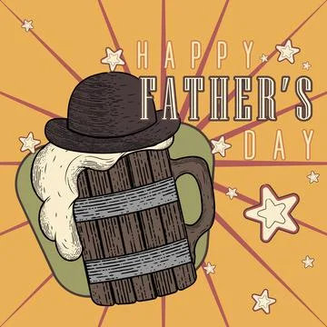 Vintage Father day poster with a beer wooden mug with a hat Stock Illustration