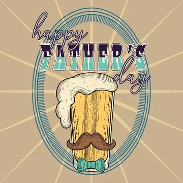 Vintage Father day poster with a beer glass with a mustache and a bowtie Stock Illustration