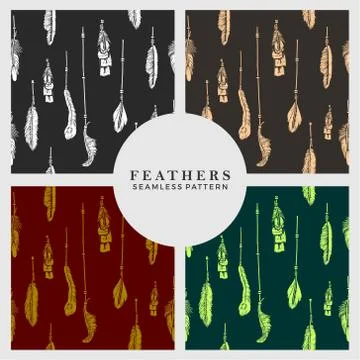 Vintage Feathers abstract pattern background Stock Illustration