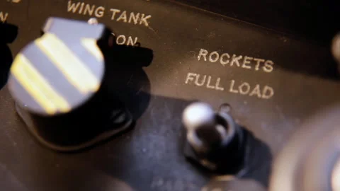 Vintage Fighter Jet Weapons Panel Rocket Load Toggle Switch - 4K Stock Footage 338348211