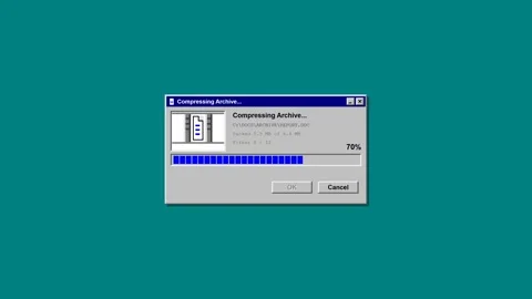 Vintage file compression progress bar in classic operating system. 4K Video stock 348301482