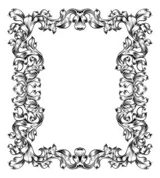 Vintage Filigree Frame Border Pattern Scroll Leaf Illustrazione stock
