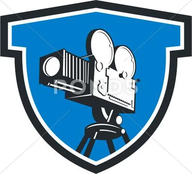 Vintage film movie camera shield retro Stock Illustration