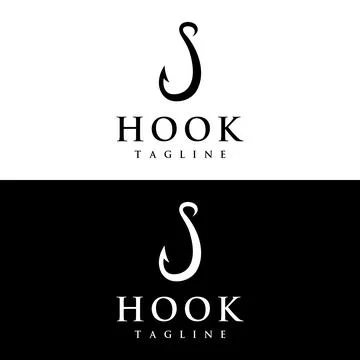 Vintage fish hook template logo as a fishing tool. Logo for business, hook .. Stock Illustration