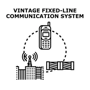Vintage fixed line communication system evolution connecting networks Stock Illustration