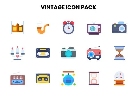 Vintage Flat Bundle Icons Pack Stock Illustration