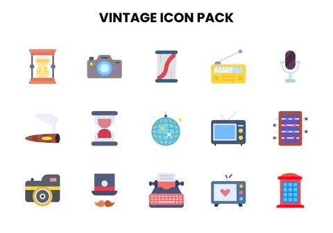 Vintage Flat Collection Icons Pack Stock Illustration