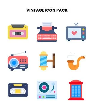 Vintage Flat Graphics Icons Pack Stock Illustration