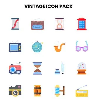 Vintage Flat Scalable Icons Pack 스톡 일러스트