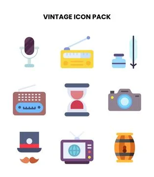 Vintage Flat UI Icons Pack Stock Illustration